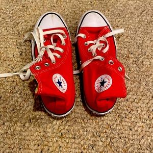 Red high top converse. Worn once.  Women size 6